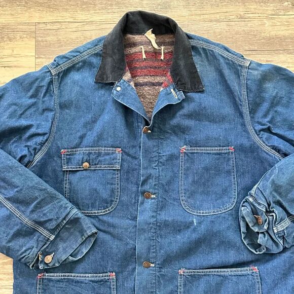 Vintage 50s JC Penney Denim Chore Coat Blanket Lined Size XL - Picture 2 of 7